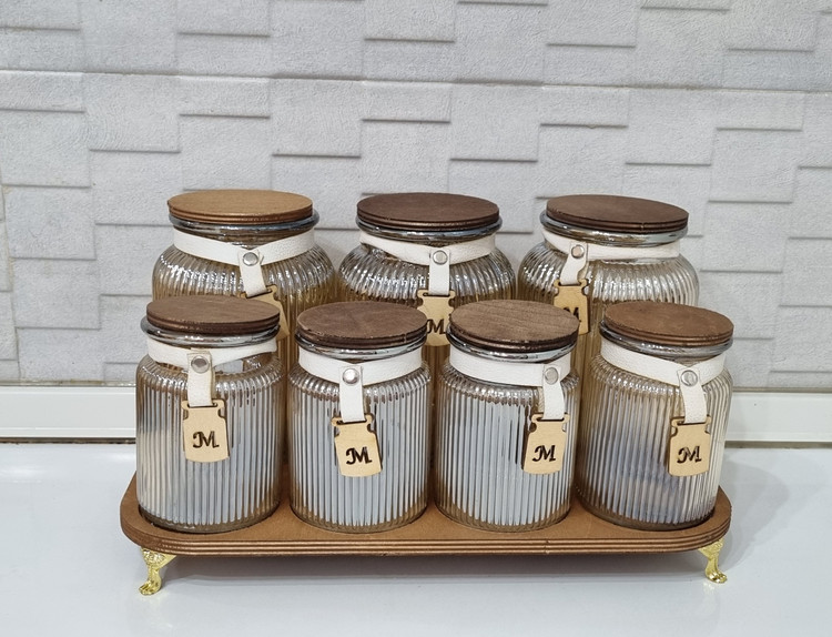 پاسماوری 7 پارچه استند چوبی( رنگ عسلی)